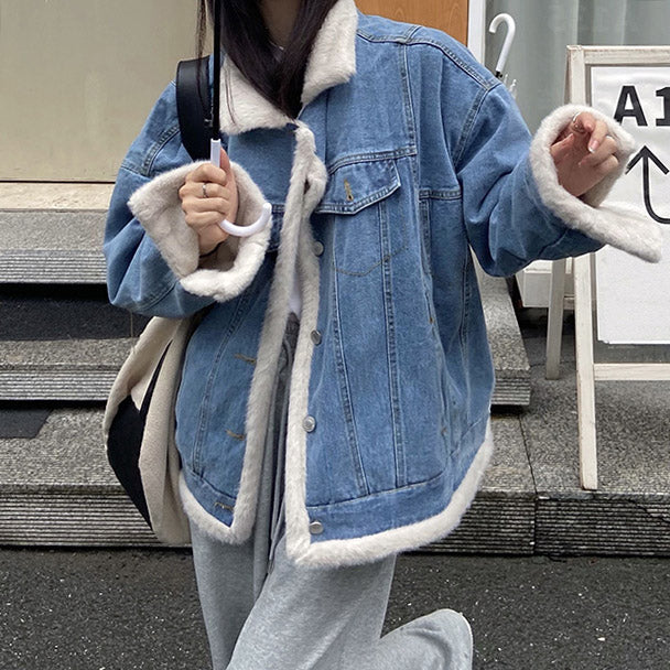 VILZSTUDIOS Textured sherpa lined denim jacket