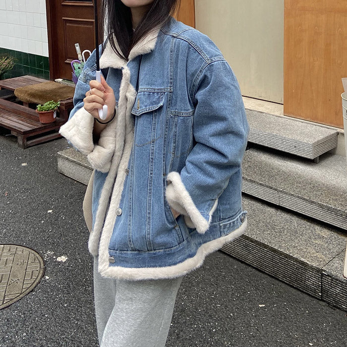 VILZSTUDIOS Textured sherpa lined denim jacket