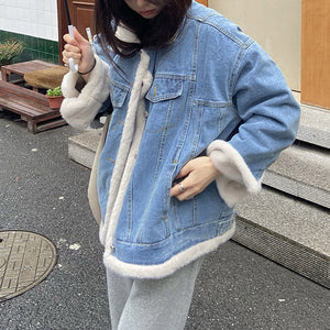 VILZSTUDIOS Textured sherpa lined denim jacket