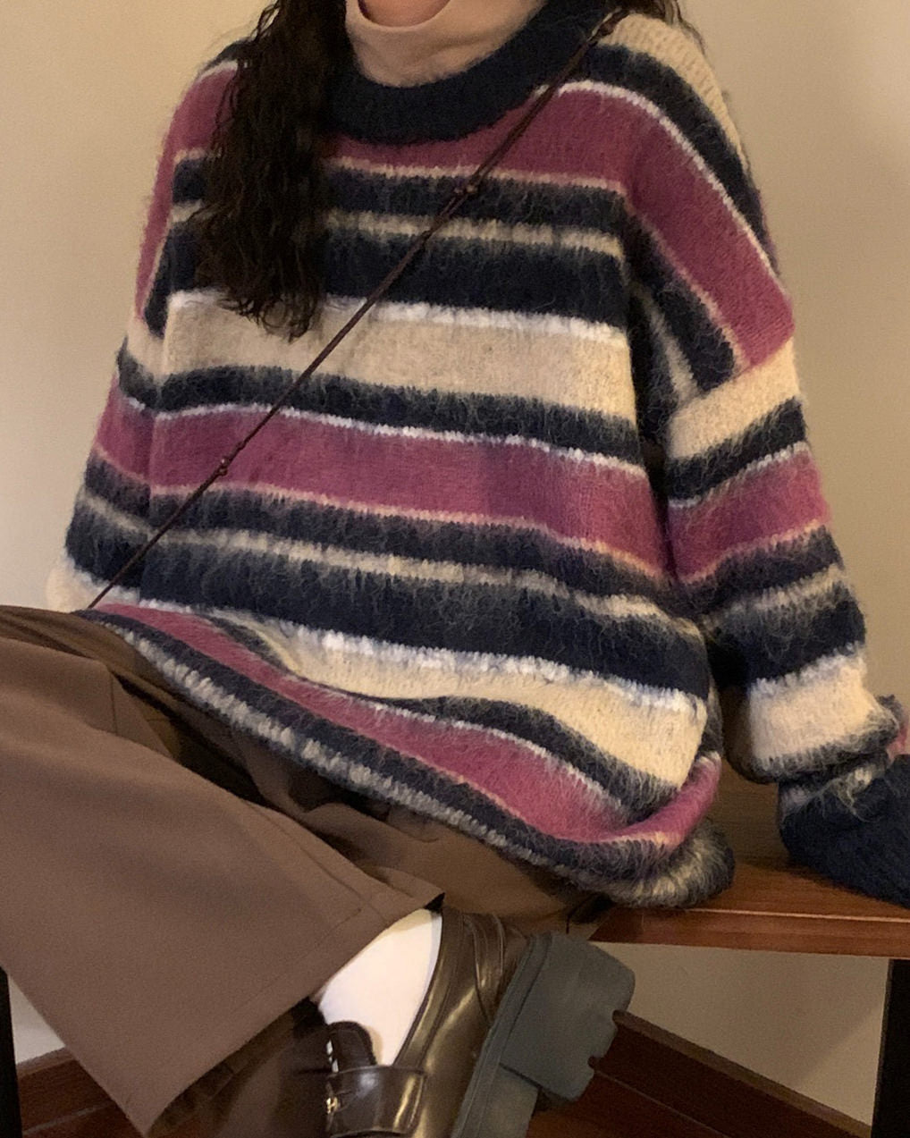 VILZSTUDIOS Textured striped oversized sweater for casual fashion