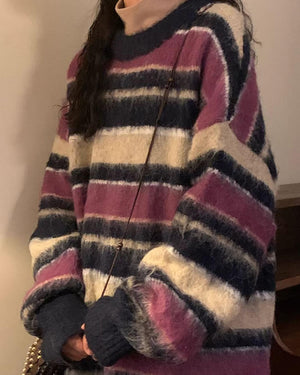 VILZSTUDIOS Textured striped oversized sweater for casual fashion