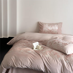VILZSTUDIOS pink, blue or olive green velvet duvet cover set with textured nature-motif panels and matte borders