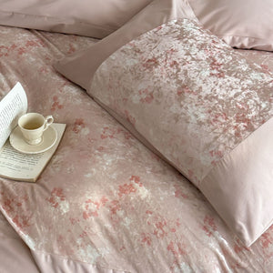 VILZSTUDIOS pink, blue or olive green velvet duvet cover set with textured nature-motif panels and matte borders