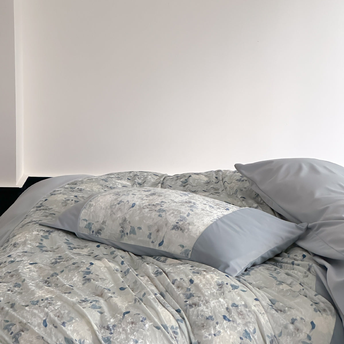 VILZSTUDIOS pink, blue or olive green velvet duvet cover set with textured nature-motif panels and matte borders