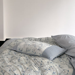 VILZSTUDIOS pink, blue or olive green velvet duvet cover set with textured nature-motif panels and matte borders