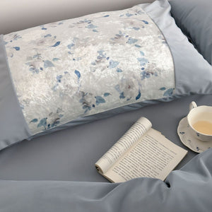 VILZSTUDIOS pink, blue or olive green velvet duvet cover set with textured nature-motif panels and matte borders