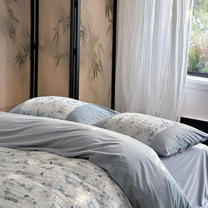 VILZSTUDIOS pink, blue or olive green velvet duvet cover set with textured nature-motif panels and matte borders