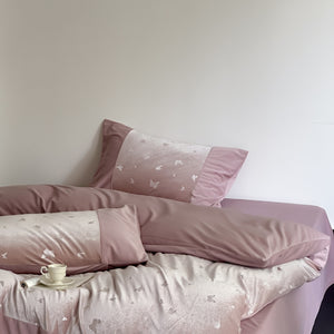 VILZSTUDIOS pink, blue or olive green velvet duvet cover set with textured nature-motif panels and matte borders