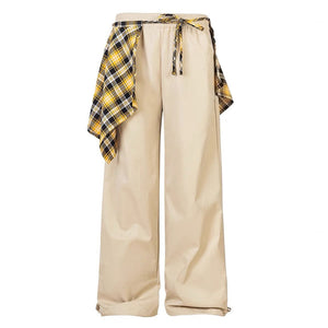 VILZSTUDIOS Tied Plaid Detail Baggy Trousers