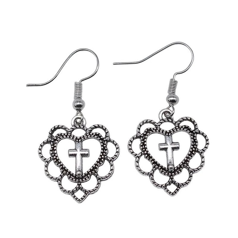 VILZSTUDIOS Heart Cross Earrings for unique style