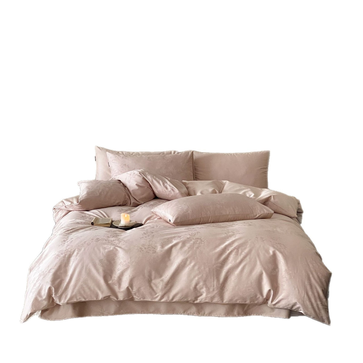 VILZSTUDIOS muted pastel jacquard satin duvet cover set with tonal botanical or abstract patterns
