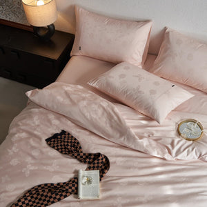 VILZSTUDIOS tonal jacquard duvet cover set in blush pink, silver gray, champagne ivory and charcoal with flanged pillowcases