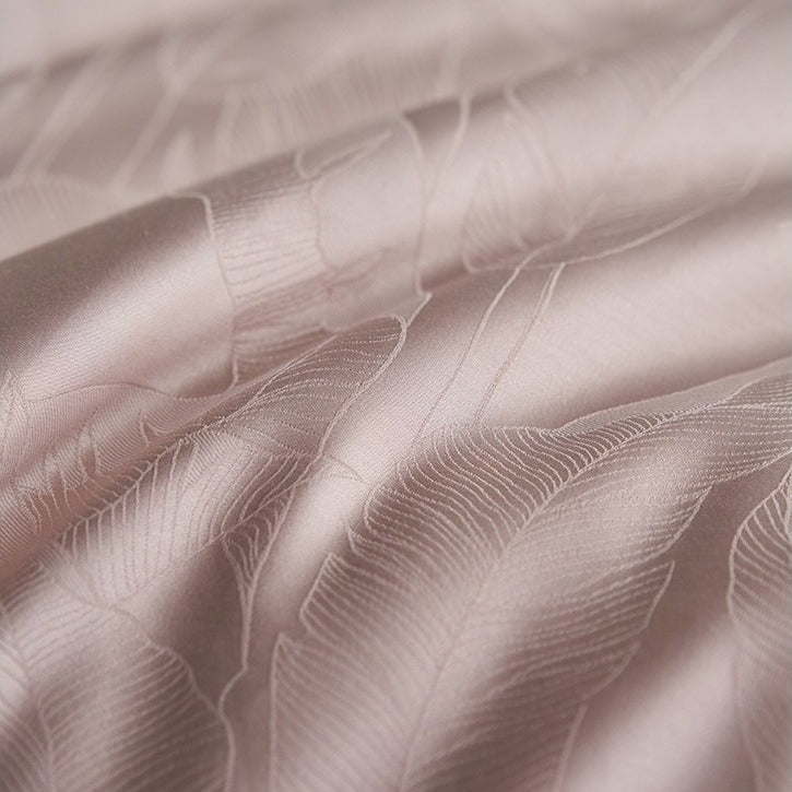 VILZSTUDIOS tonal jacquard duvet cover set in blush pink, silver gray, champagne ivory and charcoal with flanged pillowcases