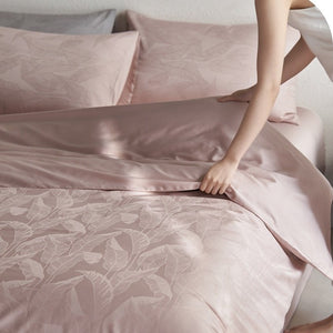 VILZSTUDIOS tonal jacquard duvet cover set in blush pink, silver gray, champagne ivory and charcoal with flanged pillowcases