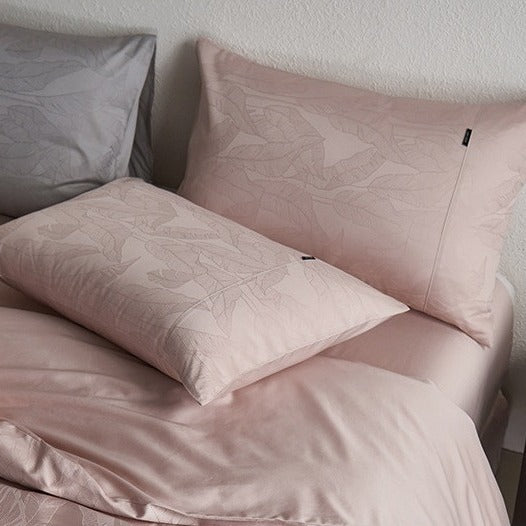VILZSTUDIOS tonal jacquard duvet cover set in blush pink, silver gray, champagne ivory and charcoal with flanged pillowcases