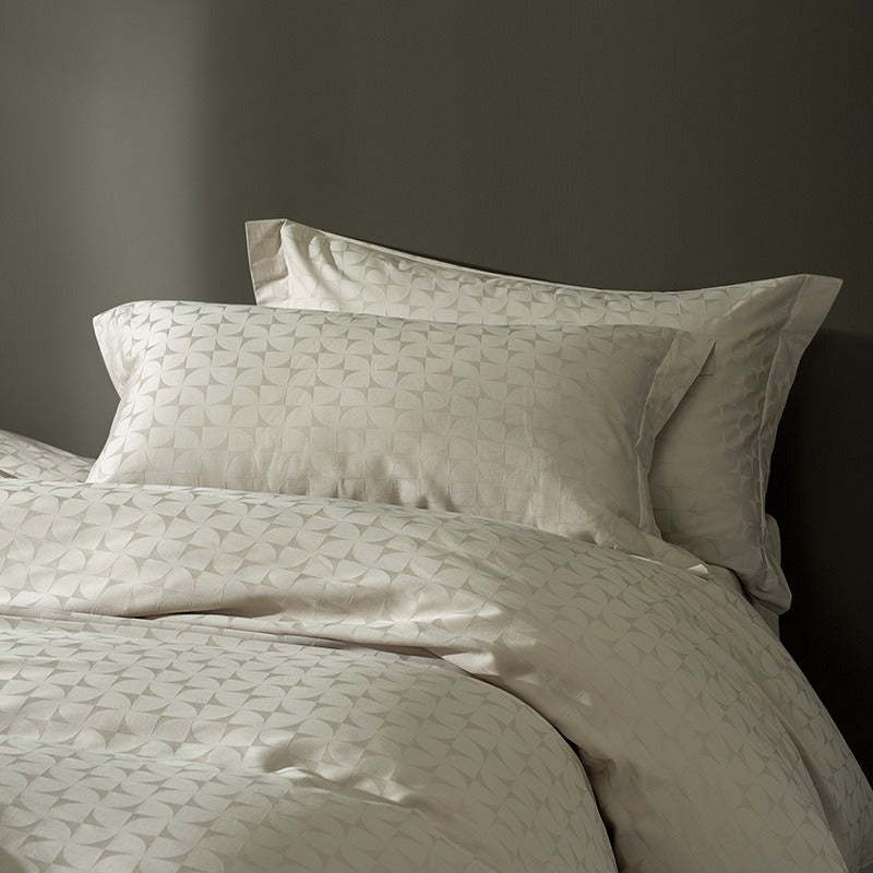 VILZSTUDIOS warm neutral jacquard duvet cover set with tonal geometric patterns and wide-flange pillowcases