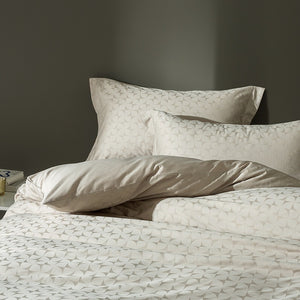 VILZSTUDIOS warm neutral jacquard duvet cover set with tonal geometric patterns and wide-flange pillowcases