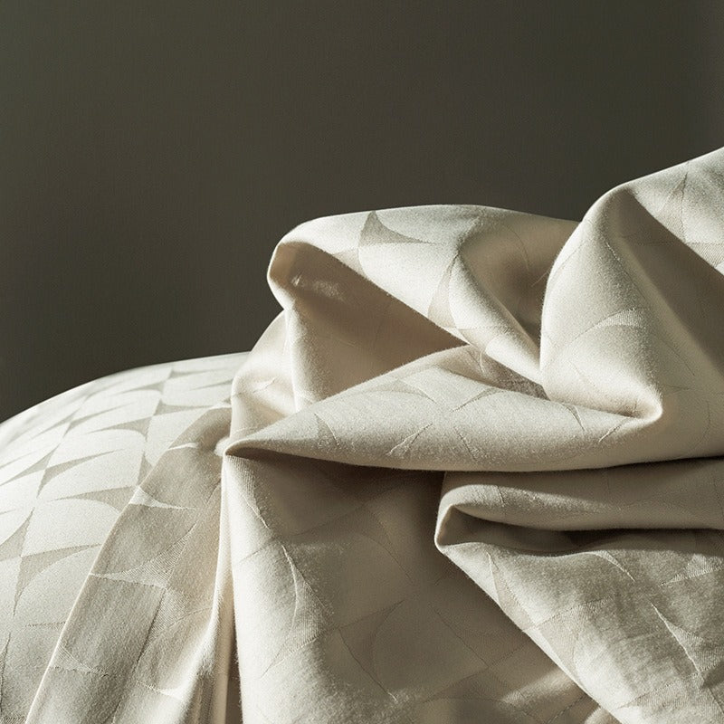 VILZSTUDIOS warm neutral jacquard duvet cover set with tonal geometric patterns and wide-flange pillowcases