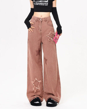 VILZSTUDIOS Trendy pink denim jeans for streetwear fashion
