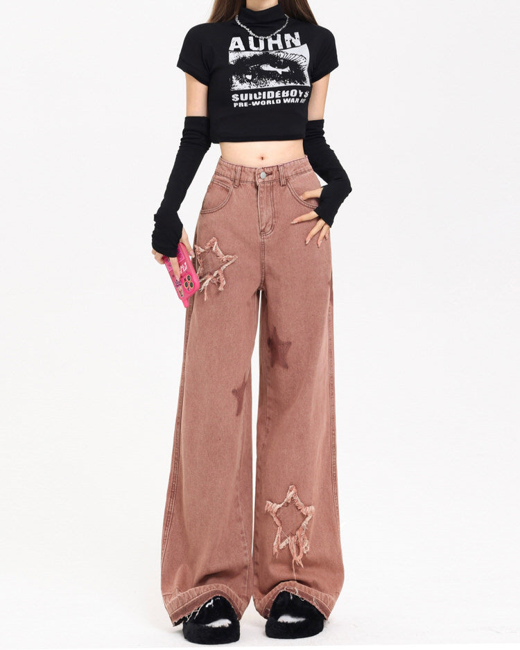 VILZSTUDIOS Trendy pink denim jeans for streetwear fashion