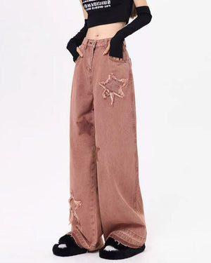 VILZSTUDIOS Trendy pink denim jeans for streetwear fashion