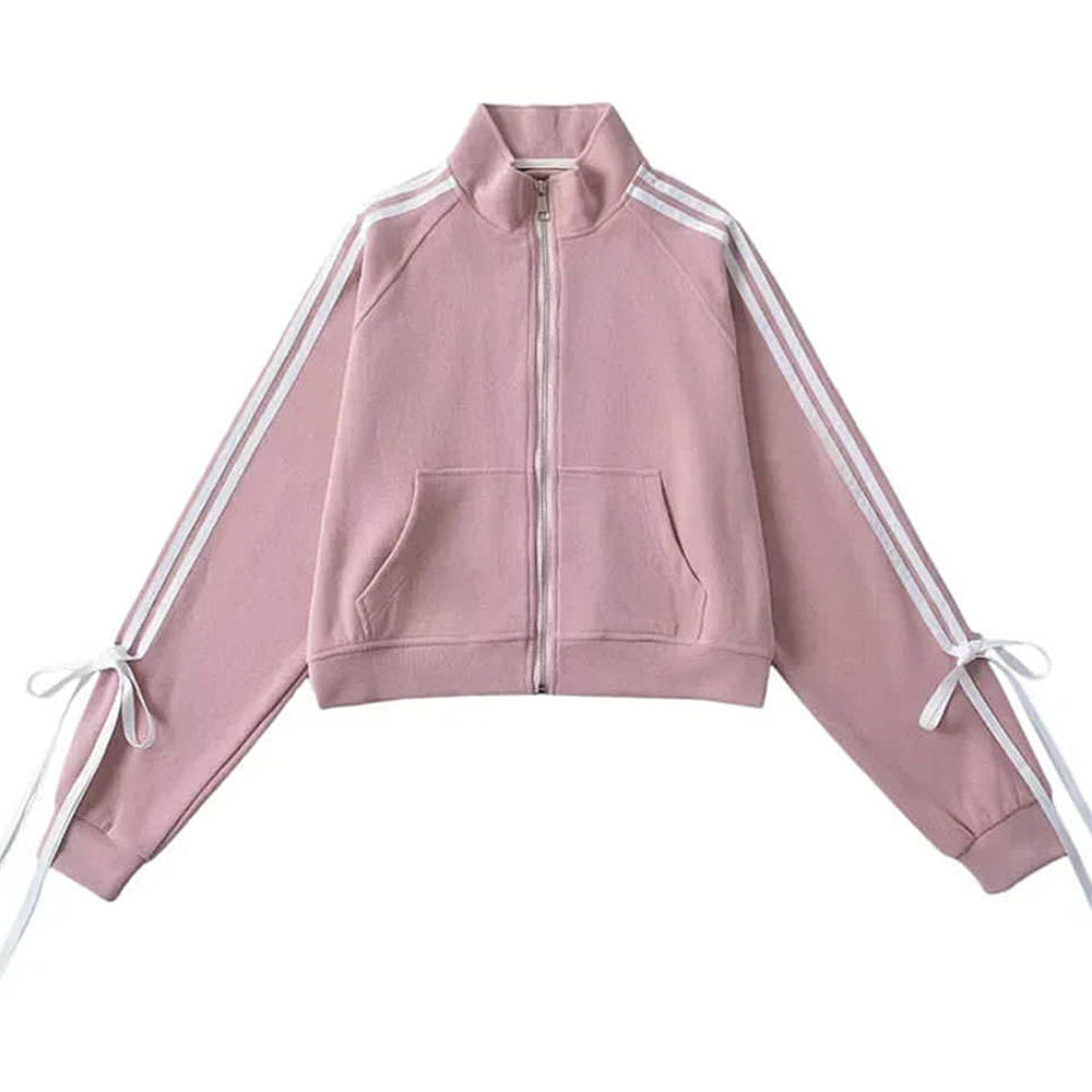 VILZSTUDIOS Stylish zip-up sweatshirt with side stripes and bows