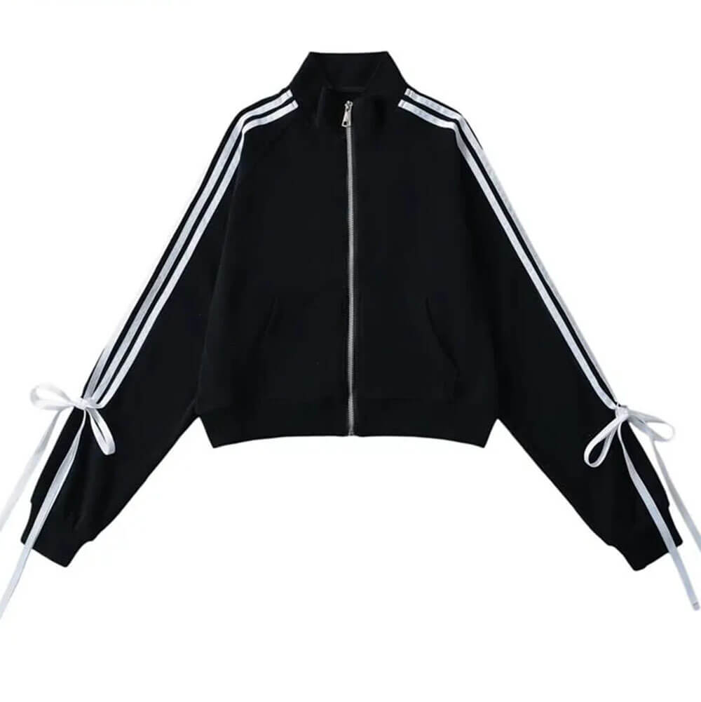VILZSTUDIOS Stylish zip-up sweatshirt with side stripes and bows