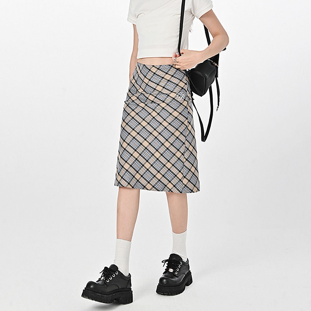 VILZSTUDIOS Fashionable midi skirt with plaid design