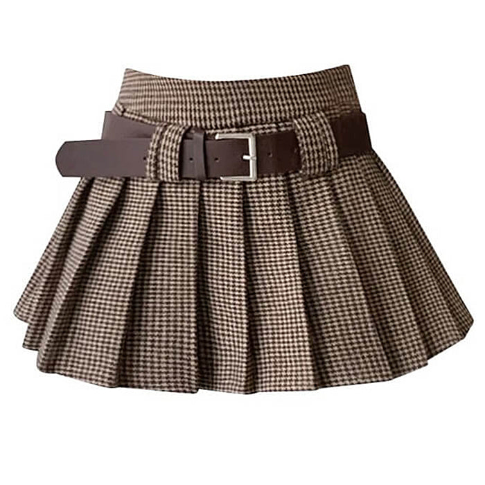 VILZSTUDIOS Trendy plaid belted mini skirt from VILZSTUDIOS