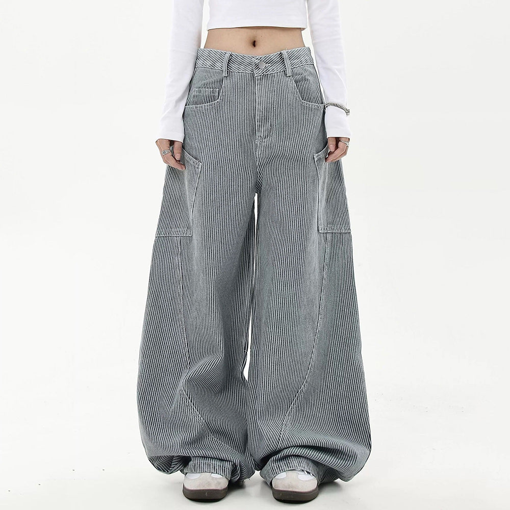 VILZSTUDIOS Wide-leg cargo pants with utility pockets and striped fabric