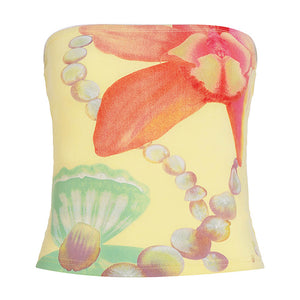 VILZSTUDIOS Tropical inspired tube top with seashell and floral print