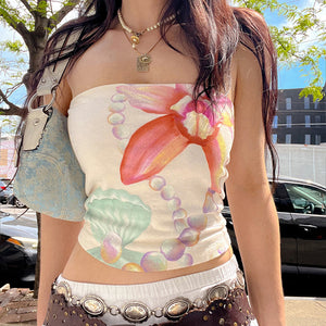 VILZSTUDIOS Tropical inspired tube top with seashell and floral print