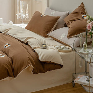 VILZSTUDIOS two-tone cotton duvet cover set with raised cartoon motifs and a neutral reverse