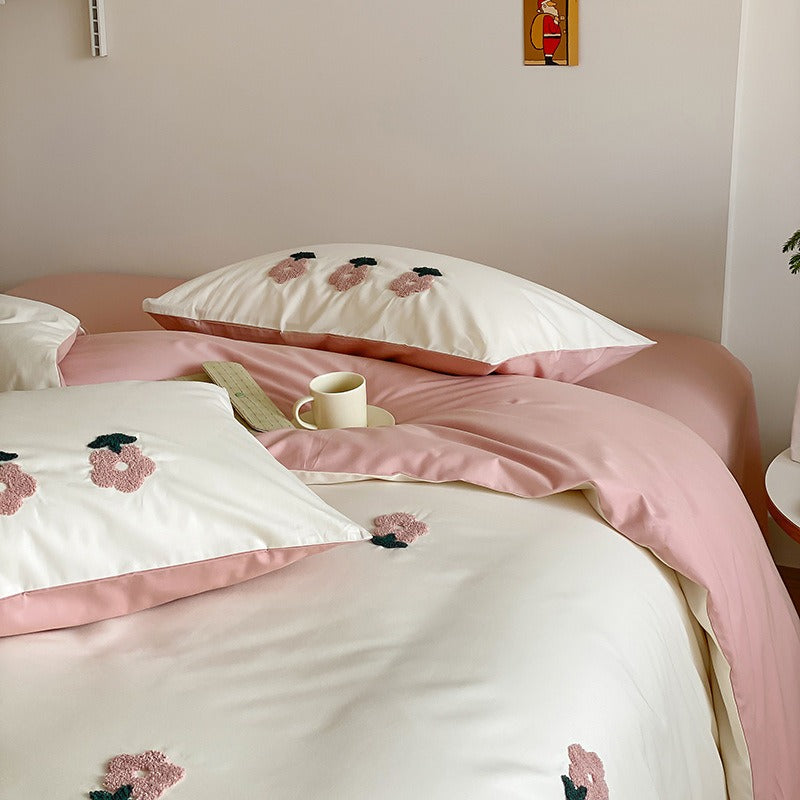 VILZSTUDIOS two-tone cotton duvet cover set with tufted floral or animal embroidery
