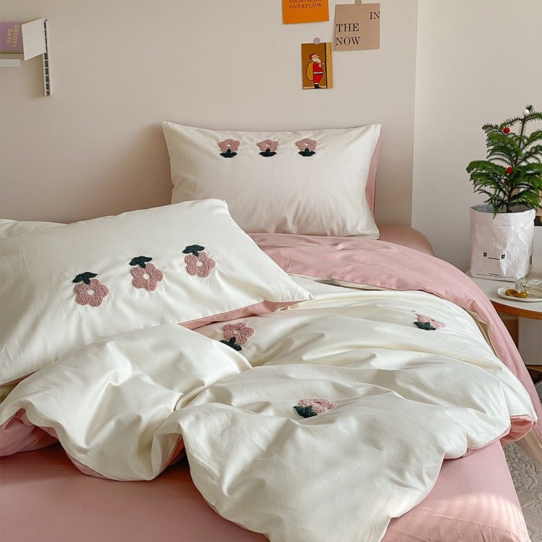 VILZSTUDIOS two-tone cotton duvet cover set with tufted floral or animal embroidery