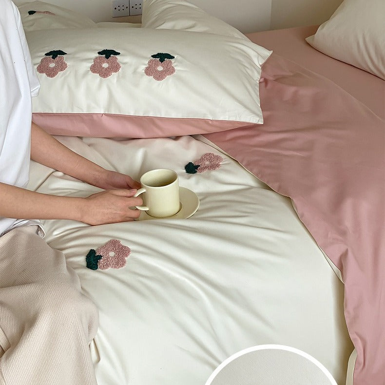 VILZSTUDIOS two-tone cotton duvet cover set with tufted floral or animal embroidery
