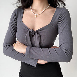 VILZSTUDIOS Twisted Tie Textured Long Sleeve Top product image