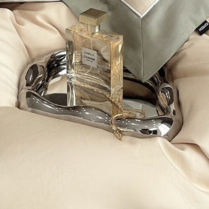 VILZSTUDIOS sage green or blush pink and champagne beige two-tone duvet cover set with piped pillowcases