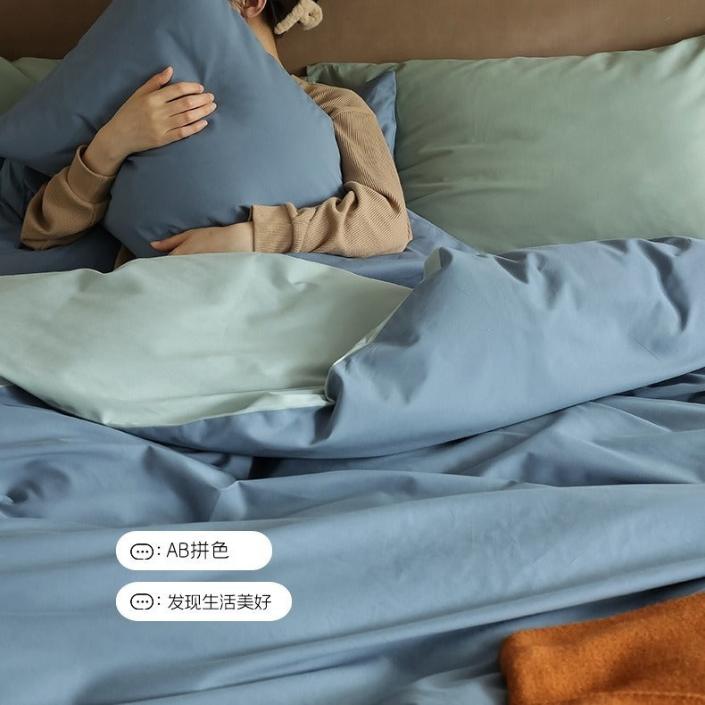 VILZSTUDIOS two-tone solid-color reversible bed sheet with neat edge stitching