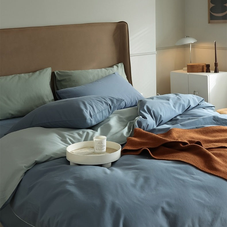 VILZSTUDIOS two-tone solid-color reversible bed sheet with neat edge stitching