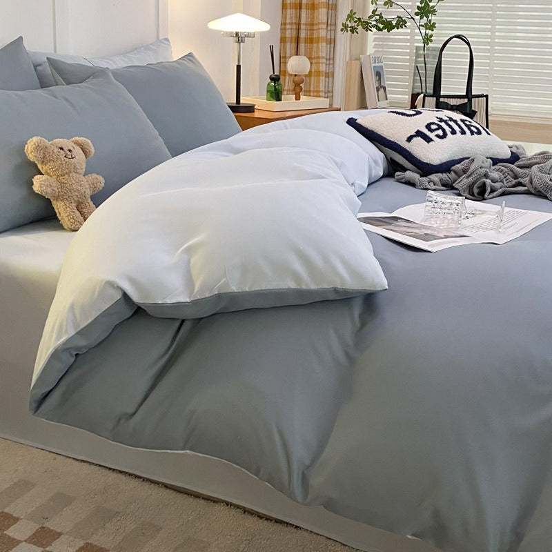 VILZSTUDIOS two-tone solid-color bedding set with reversible duvet cover and flange-edge pillowcases