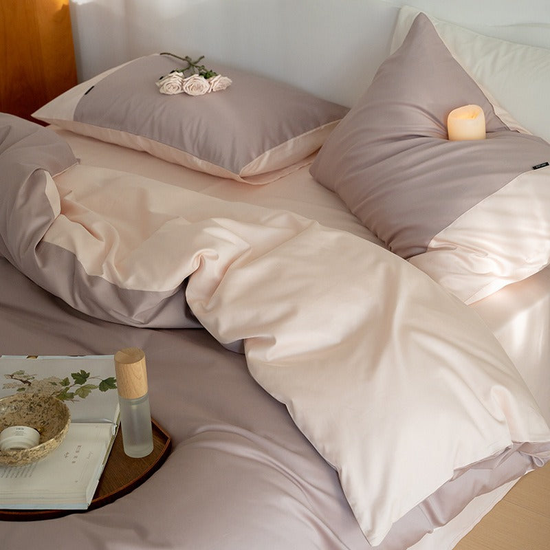 VILZSTUDIOS two-tone satin duvet cover set with contrasting pillowcase panels