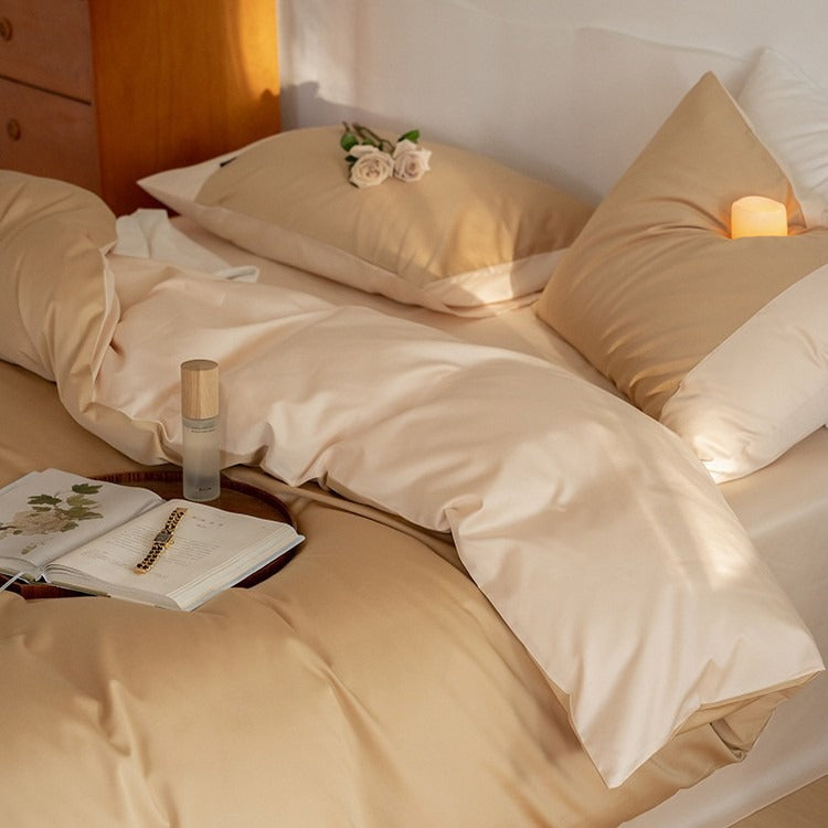 VILZSTUDIOS two-tone satin duvet cover set with contrasting pillowcase panels
