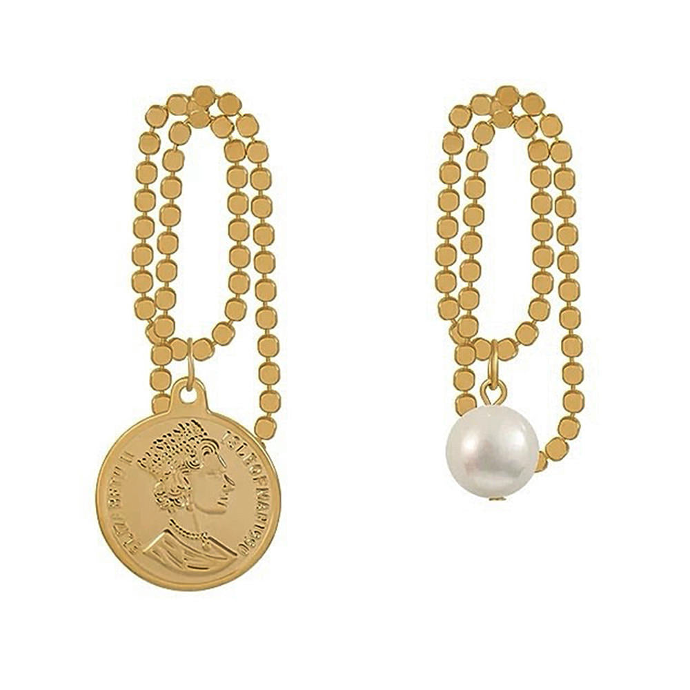 VILZSTUDIOS Asymmetrical earrings with coin and pearl charms