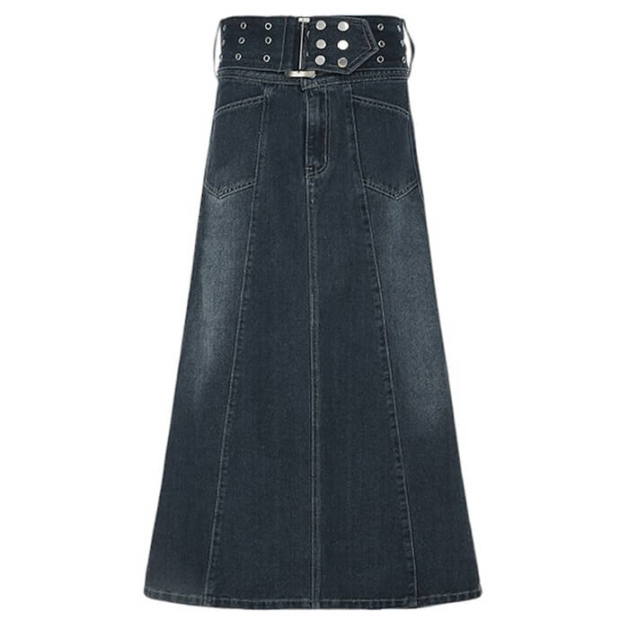 VILZSTUDIOS Belted denim maxi skirt from VILZSTUDIOS