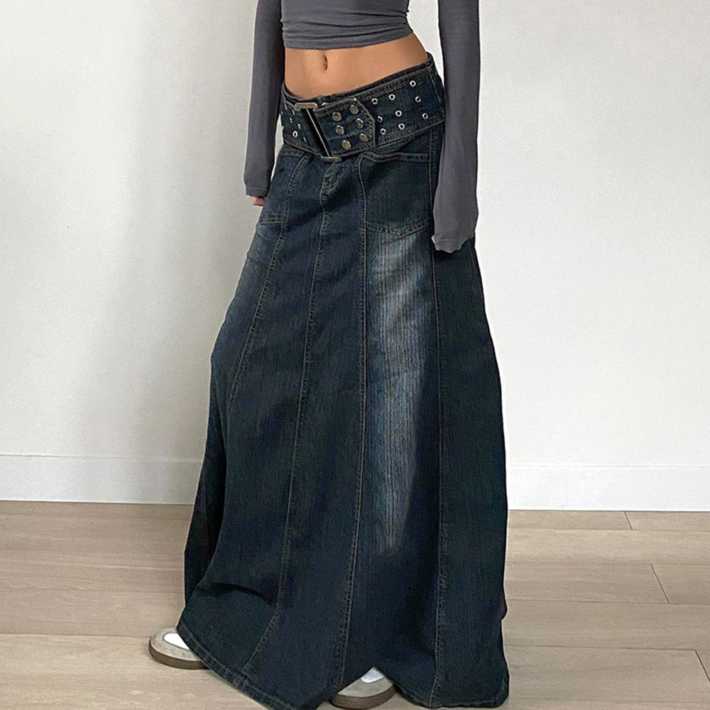 VILZSTUDIOS Belted denim maxi skirt from VILZSTUDIOS