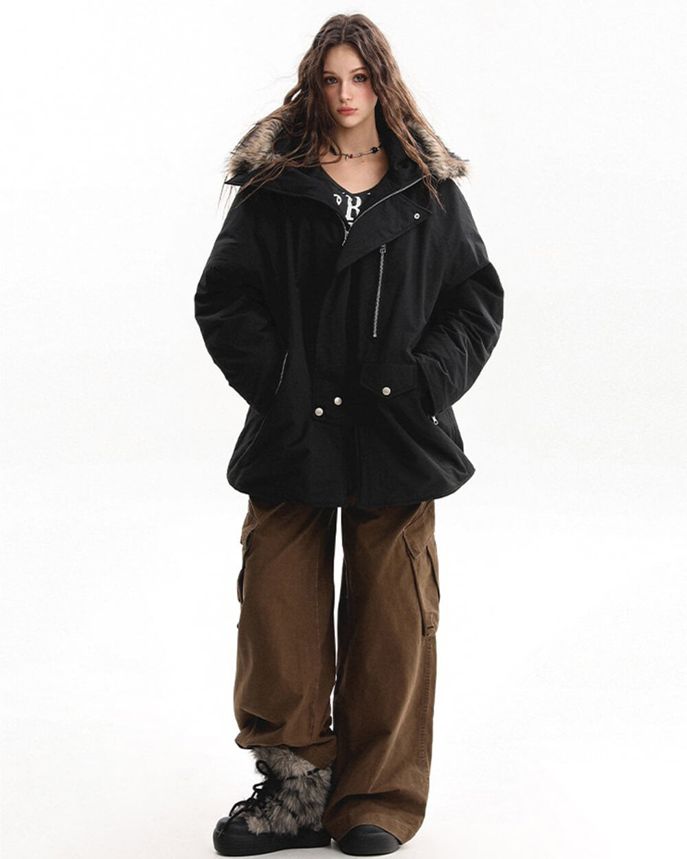 VILZSTUDIOS Fur-trimmed oversized parka for urban fashion