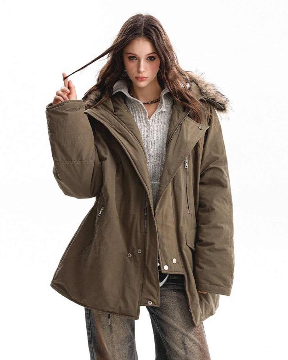 VILZSTUDIOS Fur-trimmed oversized parka for urban fashion