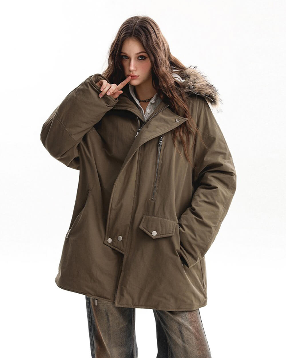VILZSTUDIOS Fur-trimmed oversized parka for urban fashion