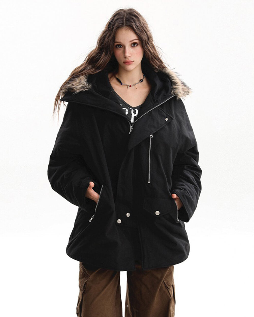 VILZSTUDIOS Fur-trimmed oversized parka for urban fashion